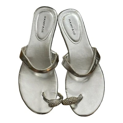 Womens Rampage Tickle Silver Metallic Rhinestone Toe Ring Sandal - Изображение 1 из 4