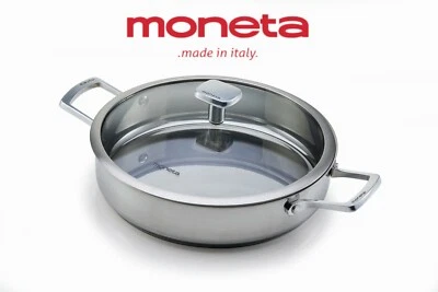 MONETA TEGAME ACCIAIO INOX CM 28 CON COPERCHIO DOPPIO FONDO INDUZIONE - Immagine 1 di 2