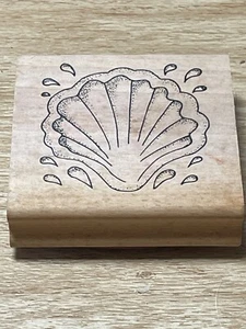 Sea Clam SHELL Wooden Rubber Ink Stamp water splash seashell scrapbook Beach - Picture 1 of 4