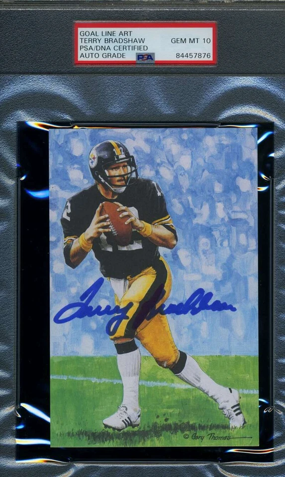 Terry Bradshaw Gem Mint 10 PSA DNA Slabbed Signed Goal Line Art Card Autograph G - Image 1 of 1