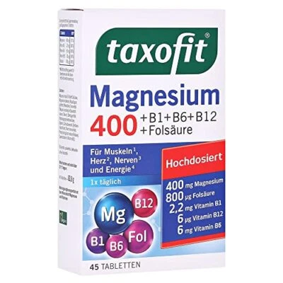 taxofit Magnesium 400 + B1 + B6 + B12 + Folsäure, 45 Tabletten
