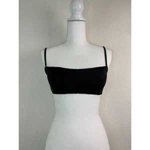 Beach Bunny women's large black ribbed London bralette bikini top bandeau - Picture 1 of 7