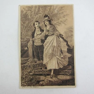 Victorian Trade Card Browns Iron Bitters Malaria Man & Lady Baltimore MD Antique - Bild 1 von 12