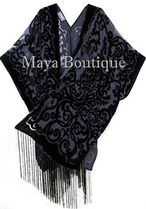 Art Nouveau Black Caftan Kimono Duster Burnout Velvet Maya Matazaro Made in USA - Picture 1 of 10