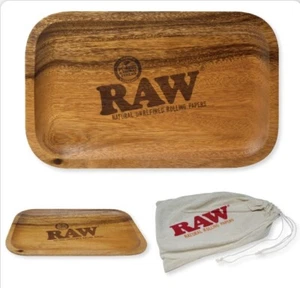 RAW Rolling Papers ACACIA WOODEN wood TRAY 11x7 w/ Storage Bag - Picture 1 of 3