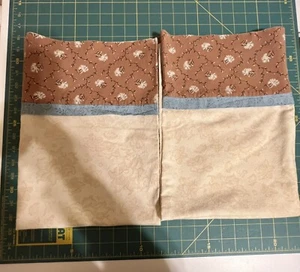 2 Homemade Cream Floral, Light Blue & Brown Floral Print Cotton Pillowcases - Picture 1 of 5
