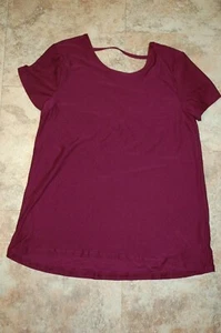 Girls S/S Tee Shirt DEEP PURPLE Soft Knit SCOOP BACK w/ STRAP Loose Fit L 10-12 - Picture 1 of 1