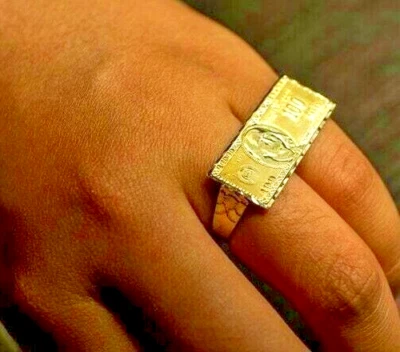 Anillo chapado en oro de 2 dedos de metal macizo plata 925 para hombre billete de cien dólares Foto 1 de 4