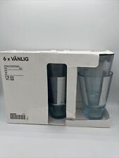 Vanlig Ikea Tumblers Glasses Light Blue with Rings Made in Italy 10288 Set Of 6