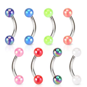8pc Aurora Borealis Coated 16g Eyebrow Rings Wholesale Lot 316L Surgical Steel - Picture 1 of 1