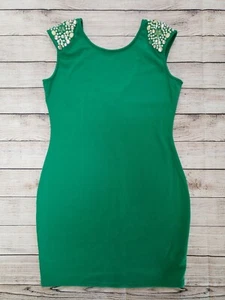 NWT NEW RARE LONDON GREEN BEADED SHOULDER SLEEVELESS BODYCON DRESS SZ 10 ASOS - Picture 1 of 10