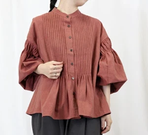 Blusa ICHI / ICHI Antigüedades Algodón Lino Pintuck Color Cálido NUEVA - Imagen 1 de 6