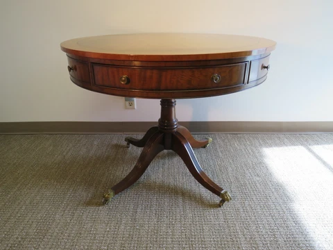 Kittinger 36" Mahogany Drum Table With 1 Drawer` Cover
