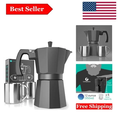 Cafetera espresso de estufa de 6 tazas con tazas de acero inoxidable - aluminio gris mate Foto 1 de 4