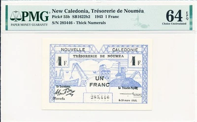 Tresorerie de Noumea New Caledonia 1 Franc 1943  PMG  64EPQ - Image 1 of 2