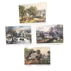 Set 4 Currier & Ives Lithographs American Homestead Series The Four Seasons 5x7" - Picture 1 of 7