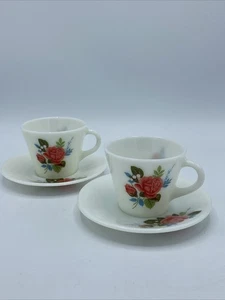 Pair Of Vintage Pyrex JAJ Cottage Rose Cup & Saucer - Picture 1 of 10
