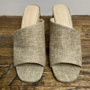 Adrienne Vittadini Mule Block Heels Sandals 8.5 M Albi Textile Upper Tweed Tan - Picture 1 of 10