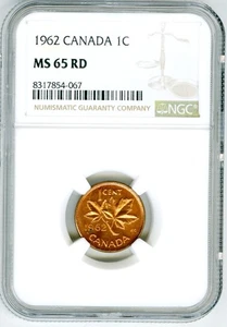 1962 CANADA CENT NGC MS 65 RD BOOMERANG HANGING 2 DIE CLASH ERROR VARIETY PENNY - Picture 1 of 3