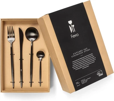 Ferro Set Posate Fumo Nero | Set Posate 6 Persone Alta Qualità | Posate Acciaio  - Immagine 1 di 4