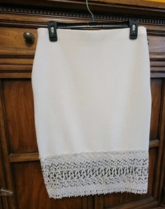 Olivia Blu Ivory Wear to Work Pencil Below Knee Lace Trim Skirt Womens Large - Picture 1 of 5