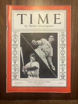 Capa revista Time edição de 5 de outubro de 1936 Lou Gehrig & Carl Hubbell - Imagem 1 de 4