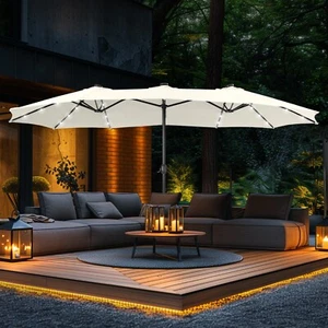 15ft Large Patio Umbrella with Solar Lights Double-Sided Outdoor Market Umbrella - Picture 1 of 10