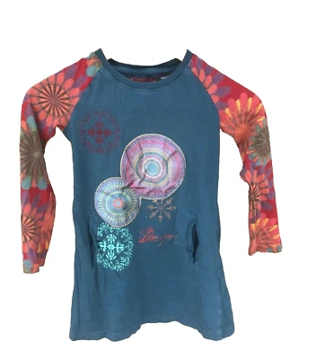 DESIGUAL Girls  Designer Shirt Top Size 5-6 Blue Red Floral Long Sleeve Pockets - Image 1 of 4