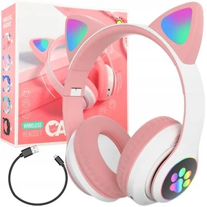 SŁUCHAWKI BEZPRZEWODOWE KOT USZY BLUETOOTH LED RGB DLA DZIECKA - Zdjęcie 1 z 12