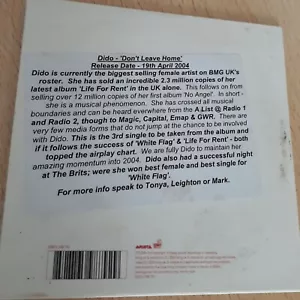 Dido Don't leave home Ultra Rare UK Euro Promo CD Single Card Sleeve 2004 OOP - Picture 1 of 2