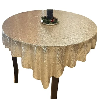 Tablecloth 60”x62” Sequins Gold Mesh New Year’s - Image 1 of 4