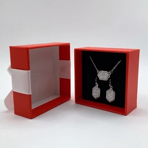 Classic Hexagonal Oval Druzy Crystals Quartz Silver Necklace & Earring Set NIB - Picture 1 of 6