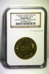 Crown Point New Mexico White Horse Store Good for50c Trade Brass 32mm SlabToken  - Picture 1 of 3
