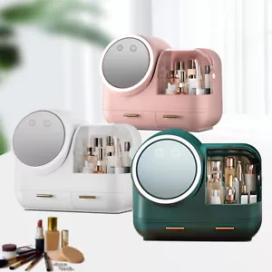 Kosmetik Aufbewahrungsbox LED Licht HD-Spiegel Make Up Organizer mit Abdeckung - Picture 1 of 38
