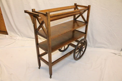 Unusual Arts & Crafts Oak Custom Made Serving Stand Cart Cover