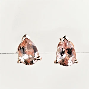 Natural Morganite Earrings Genuine 9K Rose Gold Studs Gift Boxed NEW - Picture 1 of 12