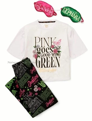 Wicked Justice Girls Pajama Size 5 6 8 10 12 Glinda Elphaba Pink Goes Good Green - Image 1 of 4