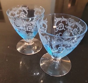 2 Fostoria Versailles Azure Blue Whiskey Cocktail Cordial Glass 3 3/4" 5 Oz. - Picture 1 of 9