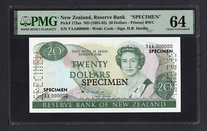 New Zealand 20 Dollars ND(1981-85) P173as "Specimen" UNC Grade 64 - Picture 1 of 2