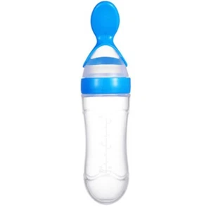 US Baby Silicone Squeeze Feeding Bottle w/Spoon Food Self-stand Feeder 3oz/90ML - Picture 1 of 3