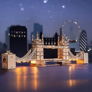 Rolife 3D Wooden Puzzle LED Tower Bridge Building Model Kit Decor for Adult Gift - Picture 1 of 11