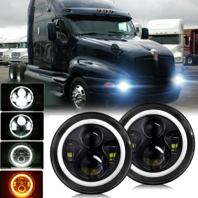 Par de faros LED redondos proyectores de 7" haz alto/bajo para Kenworth T2000 1997-2011 Foto 1 de 4