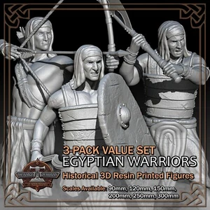 Paquete de 3 Guerreros Egipcios - Modelos de figuras impresas en resina 3D - Escala 90 mm a 300 mm - Imagen 1 de 22