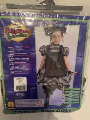 New Gothic Rag Doll Costume Child Size Medium 5-7 Dress Bloomers & Hair Clips - Image 1 of 4