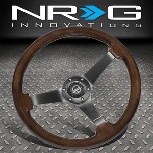 NRG 350MM 3" DEEP DISH 6-HOLE MAHOGANY WOOD GRAIN BLACK SPOKES STEERING WHEEL - Picture 1 of 6