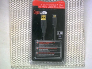 Gigaware 12-inch USB-A Male to Micro USB-B Male Cable - Picture 1 of 2