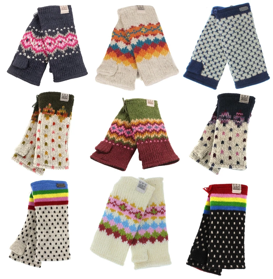 Kusan 100% Wool Multi-Coloured Fingerless Gloves / Handwarmers Choice of colours - Image 1 of 1
