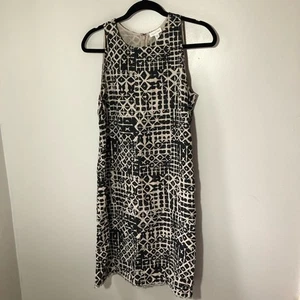 Garnet Hill Damen 4 Leinen Geometrisch Schwarz Creme Tank Kleid Fransen Saum Taschen - Bild 1 von 11