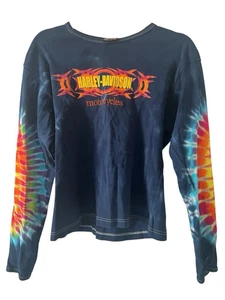 VINTAGE Harley Davidson Kids XL Shirt Large Blue Double Sided Tie Dye New York - Picture 1 of 4