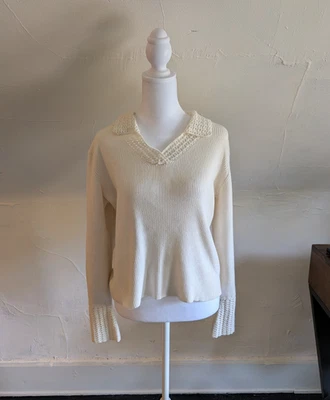 Suéter Top Vintage Años 90 Emma James Cuello Crochet en Blanco/Crema (Grande) Foto 1 de 4